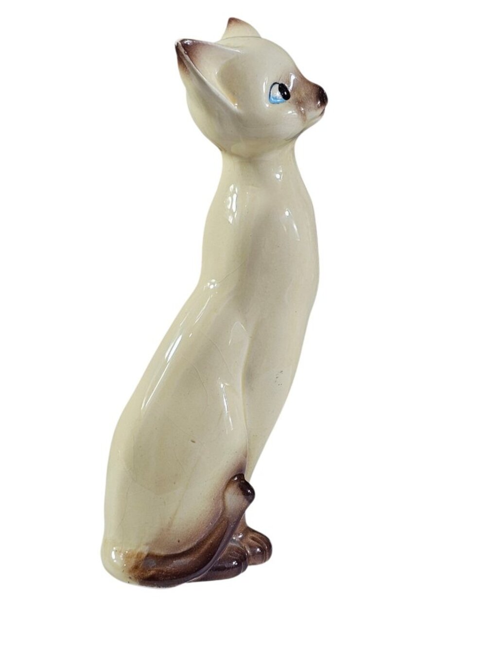 Vintage Cat Figurine Made in Japan 8.5” Tall Cream Siamese Style Ceramic Mid Cen - Picture 3 of 8